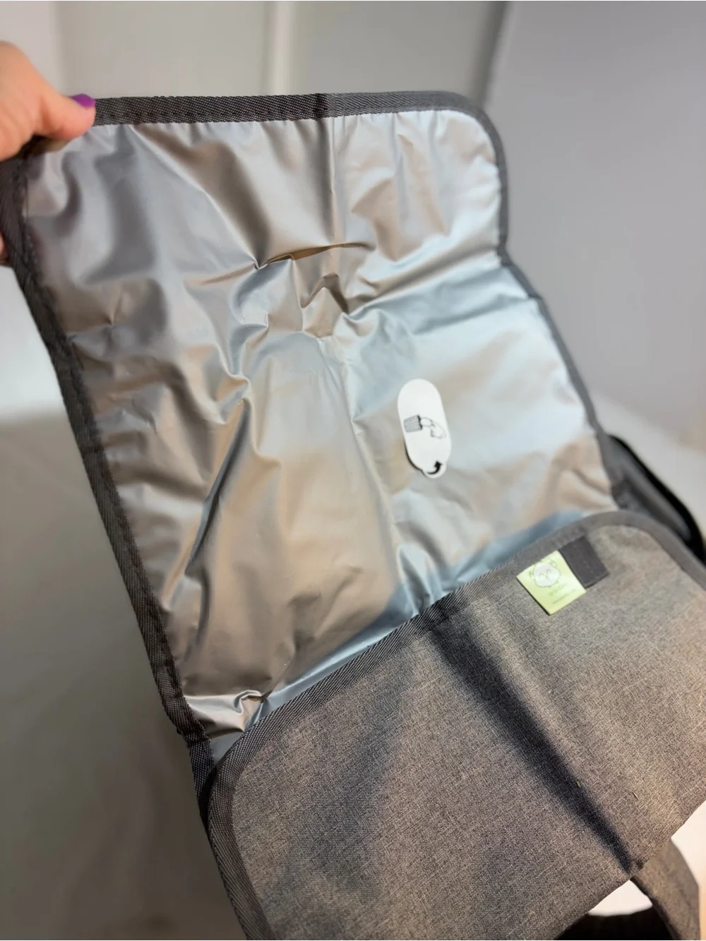 Keababies Gray Canvas Diaper bag Backpack with Leather Patch